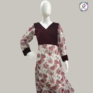 Red Velvet With Floral Organza Frock